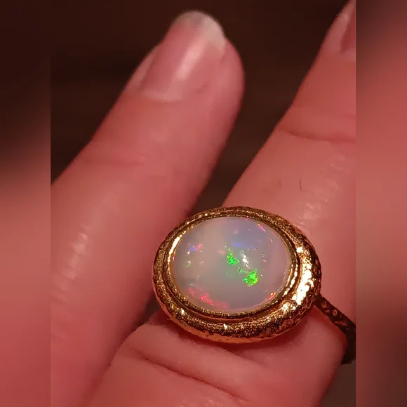 Exclusive Huge Ethiopian Opal Ring Gold Over Sterling Silver New - Picture 13 of 16